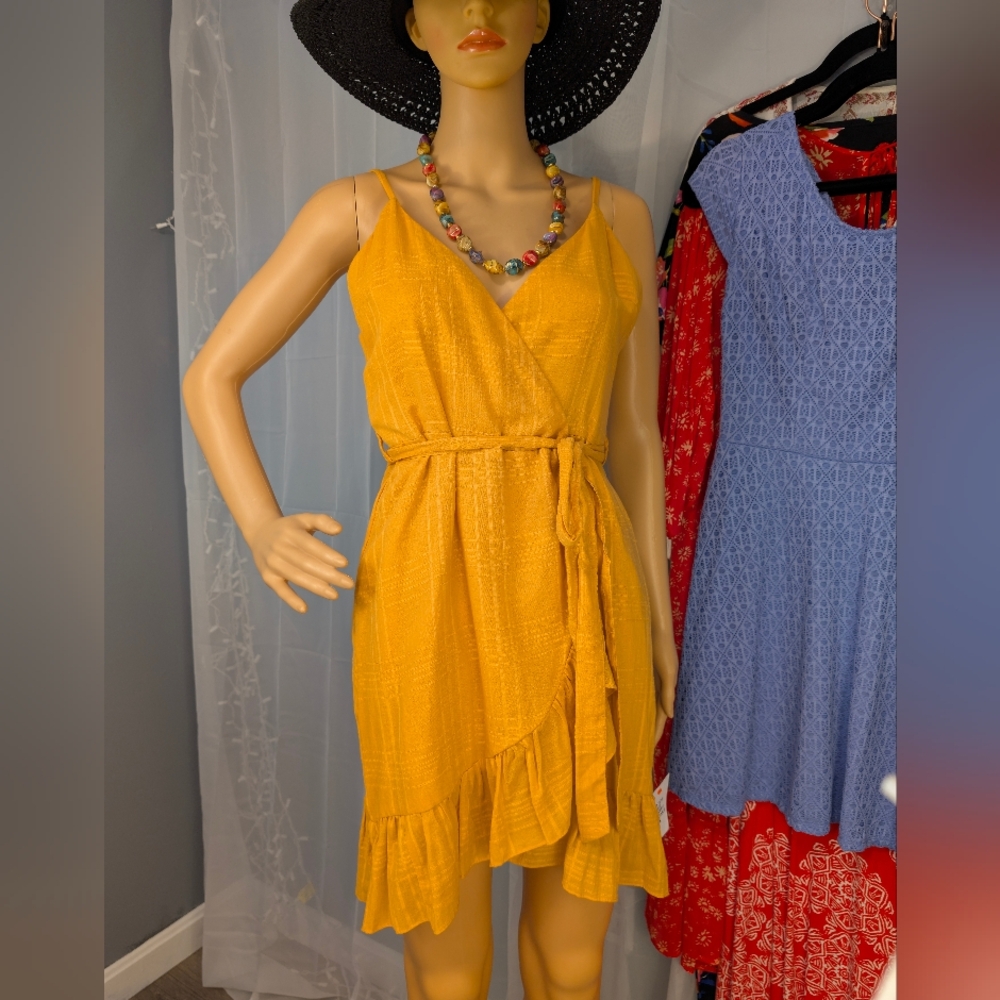 ASOS Mustard Yellow Wrap Dress NWT, Size 6, Ruffle Hem